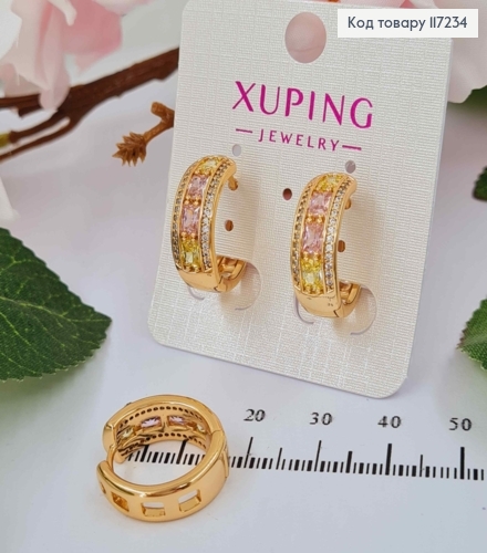 Серьги колечки венчик из камней, диаметр 1,9см, ширина 0,7мм XUPING 18K 117234 фото 1