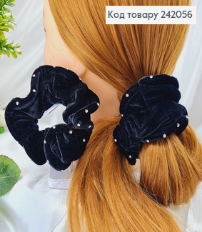 Резинка велюр чорна об"ємна 11см з камінцями  242056 фото