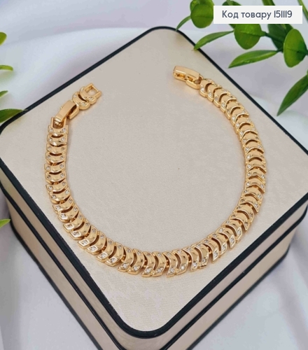 Браслет плетения фигурными пластинками с блестящими камешками, дл. 17+2см, Xuping 18K 151119 фото 1