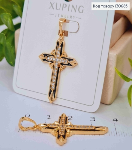 Крестик с Черной эмалью и Блестящими камешками внутри, 3*2см, Xuping 18K 130685 фото 1