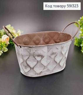 Відерце-кашпо, овальної форми, метал, білого кольору, з об'ємним візерунком, висота 9см, Польща 591323 фото
