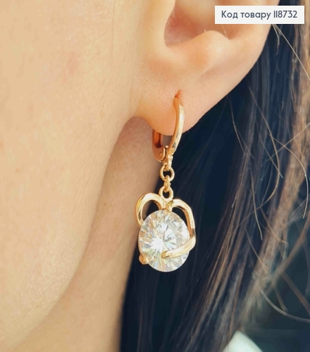 Серьги кольца (1,2см) с подвеской Камень в Сердце (1,8см), Xuping 18K 118732 фото 3