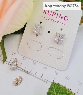 Сережки родированые гвоздики квадрат с камнем, 0,7см, Xuping 180734 фото