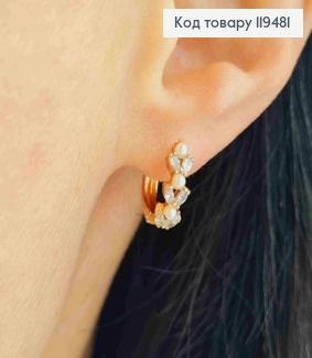 Серьги кольца "Ушки" с Блестящими камешками и Жемчужинами, 1,3см, Xuping 18К 119481 фото