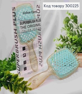 Щетка для волос Прозрачная с Золотыми блестками + с Бирюзовым, "HollowComb" Superbrush, 20,5*8см 300225 фото
