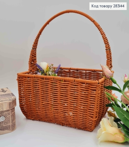 Корзина из искусственного Ротанга на металлической основе, ПРЯМОУГОЛЬНАЯ, 27*17*12см +ручка 15см 283144 фото 1