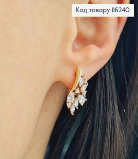 Серьги, "Крылья Голубки" в камешках, 1,7см, англ. застежка. Xuping 18K 116240 фото