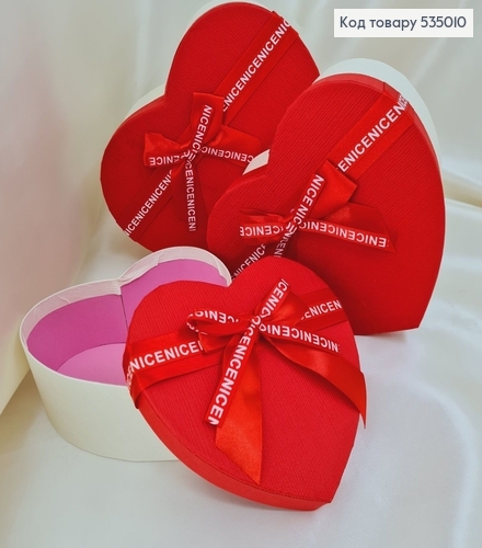 Набор коробок сердце 3шт красных с бантом 14х16х6см, 17х18х7 см, 20х21х9 см 535010 фото 1