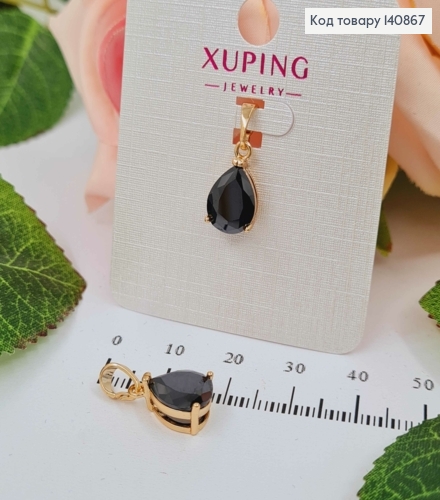 Кулон Чорний камінчик-крапелька, 1см, Xuping 18K  140867 фото 1