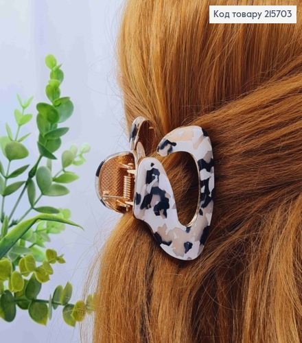 Краб металл "Овальный" с Акриловой пластиной, 6см, Белого цвета с Хаотическими пятнами. 215703 фото 1