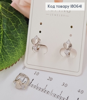 Сережки родированые, сердечко с камнями 1см, Хuping 180641 фото