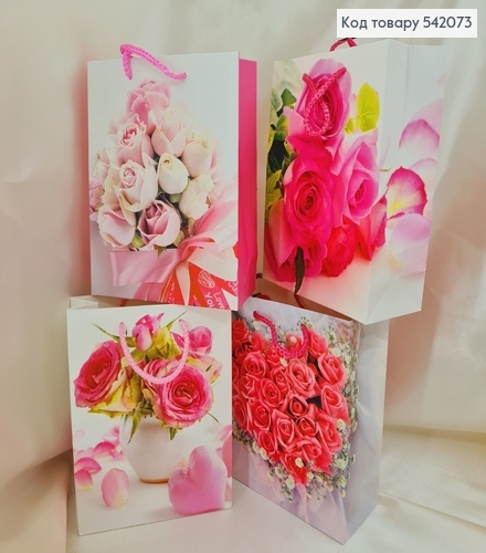 Пакет бумажный средний Розы  23х18 см в ас. 542073 фото 1