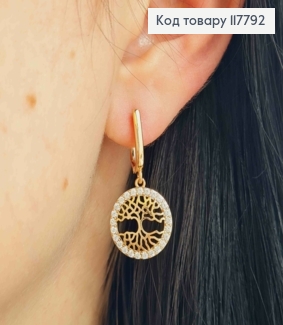 Серьги с подвеской "Дерево Жизни" с камешками, 3,1см, английская застежка, Xuping 18K 117792 фото