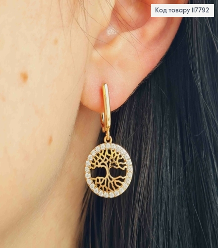 Серьги с подвеской "Дерево Жизни" с камешками, 3,1см, английская застежка, Xuping 18K 117792 фото 1