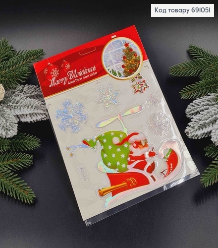 Санта и помощники, рождественские наклейки на стекло в ассортименте. 691051 фото 1