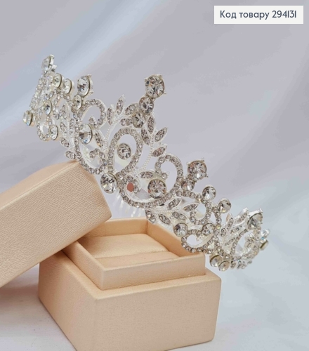 Диадема "изысканная" с блестящими камешками, в серебряном цвете, самая высокая точка 4,5см. 294131 фото 1