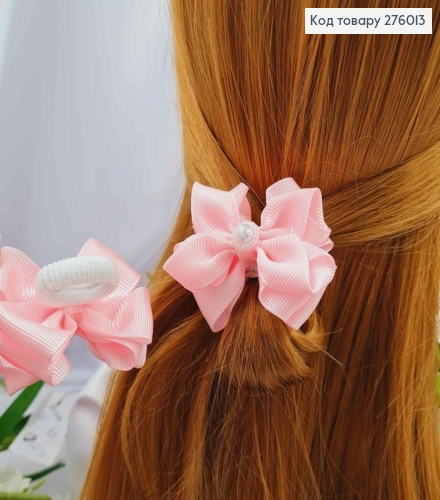 Резинка, БАНТ репсовий, Рожевого кольору з перлинкою 5,5*4см, Ручна робота 276013 фото 1