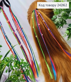 Пасма Косичкою з Квітками (32см) на резинці (4,5см), Яскраві кольори в асортименті. 242162 фото