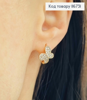 Сережки кільця 1см, Метелик в камінчиках 1см,  Xuping 18К 116731 фото