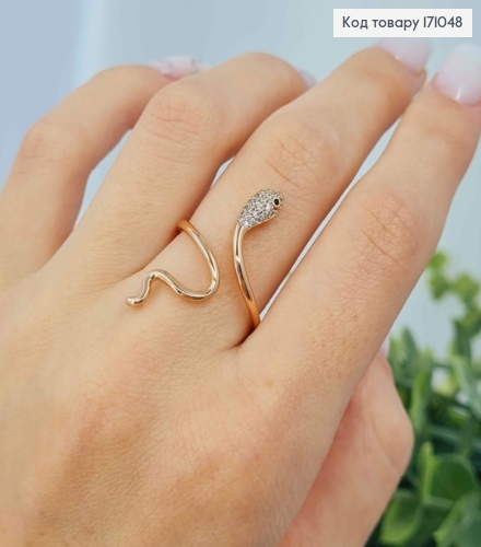 Кольцо "Змейка" с Блестящими камешками, Xuping 18К 171048 фото 1