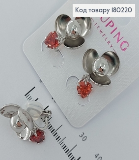 Серьги клипсы цветок с красным камнем родированые   Xuping  180220 фото