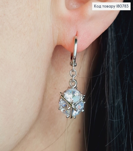 Сережки родированые кольца с подвеской Камень в Кубе, 2*1см, Xuping 180783 фото 2