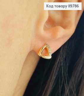 Серьги гвоздики "Треугольники" украшены Блестящими камешками, размер 0,8 см, Xuping 18K 119786 фото