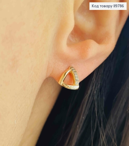 Сережки гвіздки "Трикутнички" прикрашені Блискучими камінцями, розмір 0,8см, Xuping 18K 119786 фото 1