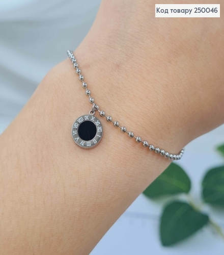 Браслет срібного кольору, з підвіскою Римський Годинник (1см), 18+3,5см, сталь Stainless Steel 250046 фото 2