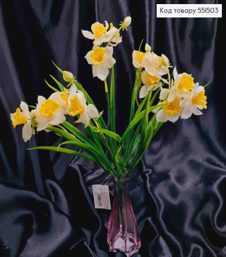 Штучна композиція "НАРЦИСИ", Жовто-Білого кольору (латексні), 5гілочок, висота 35см 551503 фото 1
