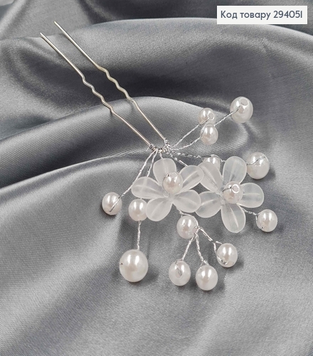 Заколка Рогач з Двома  квіточками з бусинками та камінцями 237051 фото 2