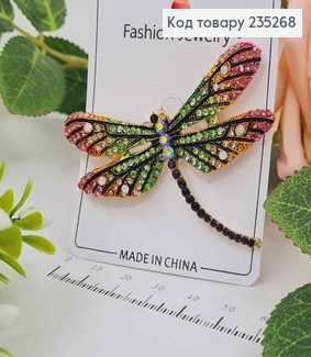 Брошь Стрекоза в камнях Розового и Зеленого цветов 6*4,5см 235268 фото