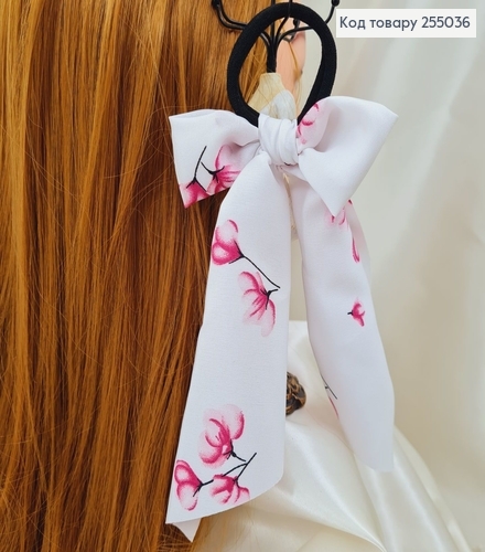 Резинка 5см, Твилли Бант Белые цветы 9*15см (ручная работа , Украина) 255036 фото 1