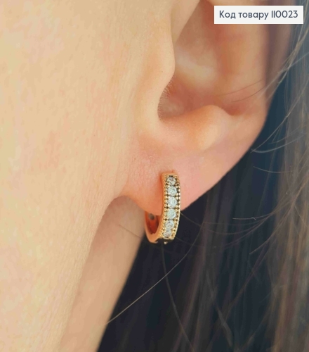 Сережки кільця прикрашені Блискучими камінцями, діаметр 1,1см, Xuping 18К 110023 фото 1