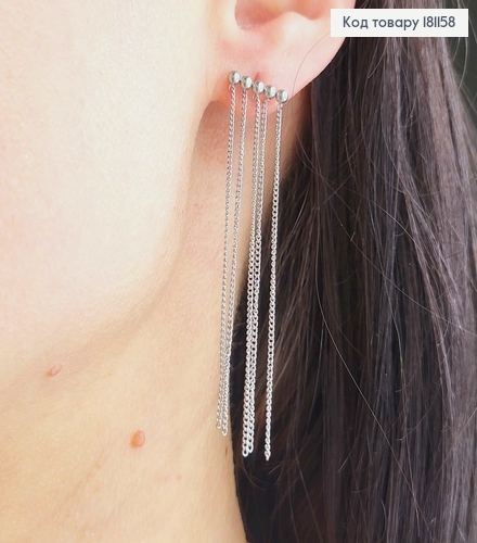 Сережки гвоздики родовані, "П'ять кульок" з підвісками ланцюжками, 6см, Xuping 181158 фото 2