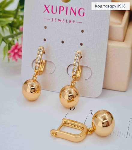 Серьги украшены камешками с подвесным шариком, 1,5+1см, английская застежка, XUPING 18K 119118 фото 3