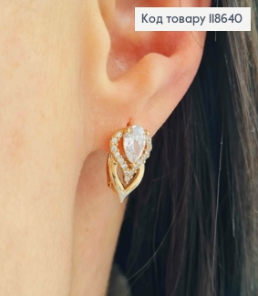 Серьги "Подснежник" с Блестящим камнем, 1,5см, английская застежка, Xuping 18К 118640 фото