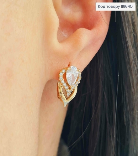Сережки "Пролісок" з Блискучим каменем, 1,5см, англійська застібка, Xuping 18К 118640 фото 1
