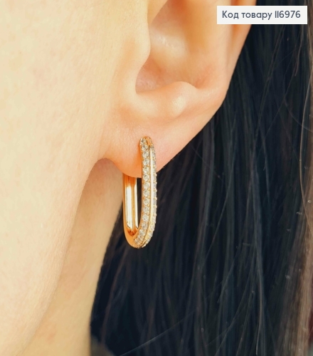 Серьги кольца 1,7см, овальные, в камешках, Xuping 18K 116976 фото 2