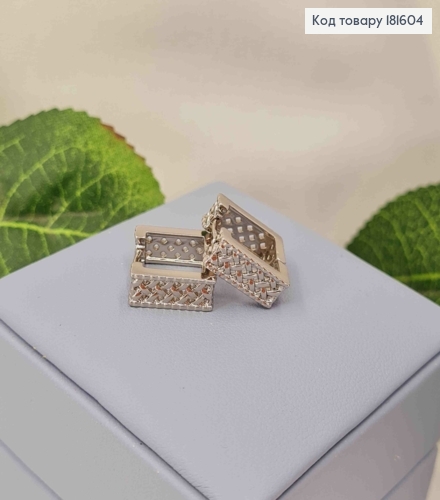 Серьги родованные квадратные "Ажурные", ширина 5мм, длина 1,4см, Xuping 181604 фото 1