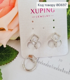 Сережки родованые кольца Ромб с камнем, 1*1см, Xuping 180697 фото