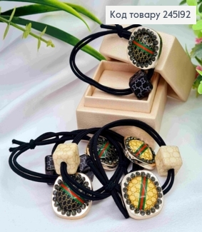 Резинка двойная черная с брошью "Gucci" в ассортименте, 5см 245192 фото