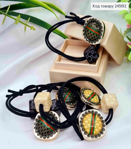 Резинка подвійна чорна з брошкою "Gucci" в асортименті, 5см 245192 фото 1