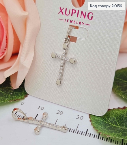 Крестик родованный, в камнях, 2*1,3см, Xuping 18K 210156 фото 1