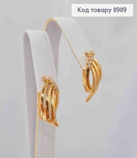 Серьги "Крылья" украшены Блестящими камешками, 1,7см, английская застежка, XUPING 18K 119119 фото