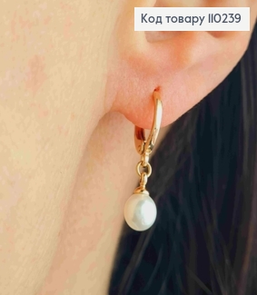 Серьги кольца с подвесной жемчужиной, размер 1,1+0,6м, Xuping 18K. 110239 фото