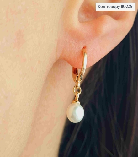 Сережки кільця з підвісною Перлинкою, розмір 1,1+0,6м,  Xuping 18K 110239 фото 1