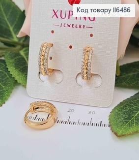 Серьги кольца 1,5см, с тиснением, в камнях, Xuping 18K 116486 фото