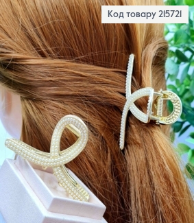 Краб металл "ПЕТЕЛЬКА" с жемчужками, 6см, Золотого цвета 215721 фото