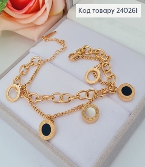 Браслет 16+5 см Римские часы с двусторонней чорно-белой эмалью, цвет золотой, Stainless Steel 240261 фото